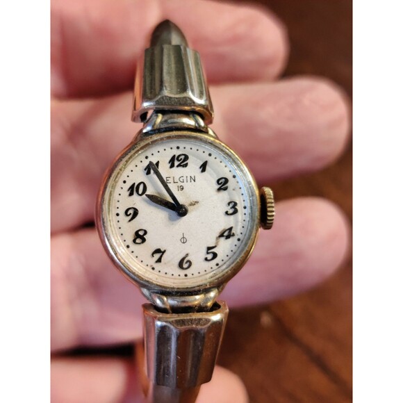 VTG Lady Elgin 19 Watch 10K Gold Filled Not Working Detached Chain Bangle Style - Picture 3 of 8
